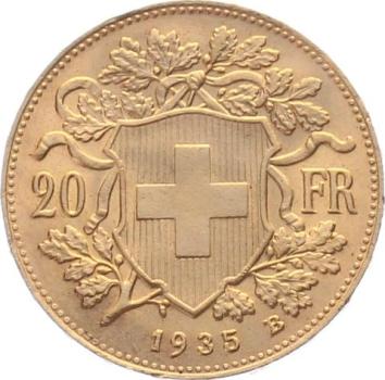20 Franken 1935 B (o.L) - Vreneli RAR
